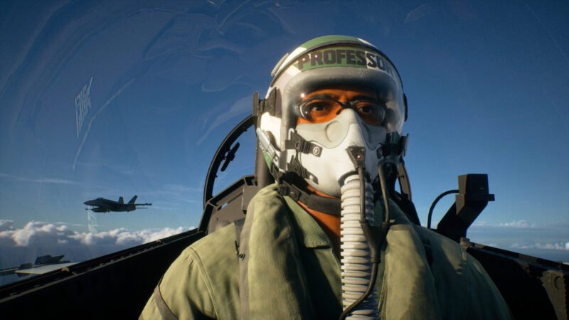 A detailed view of the pilot 'PROFESSOR' in a fighter jet cockpit from the Strangereal Evolution Episode 1 anniversary trailer.