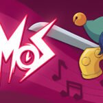 The main character Cello from the Alpha Nomos demo standing next to the game logo with musical notes in the background.