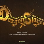 The official 45th anniversary gold logo for the Dragon Slayer Project announcement from Falcom, centered on a dark textured background.