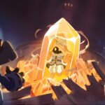 Official concept art for the Final Fantasy IX animated series showing a dark mage trapped inside a glowing yellow crystal.
