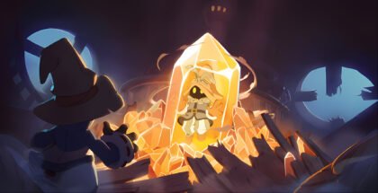 Official concept art for the Final Fantasy IX animated series showing a dark mage trapped inside a glowing yellow crystal.