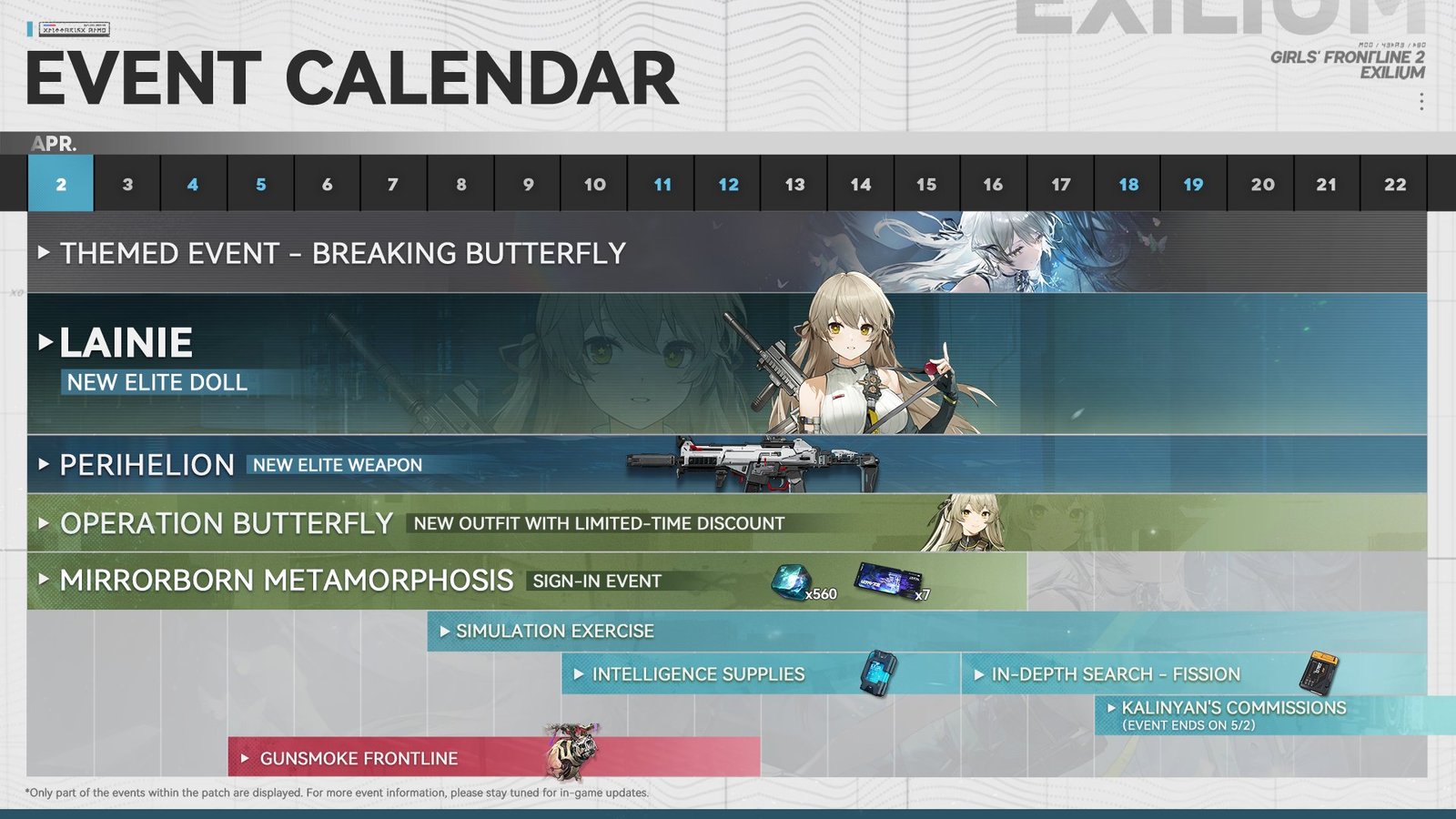 The April 2026 event calendar revealed during the Belian Island Episode 13 broadcast.