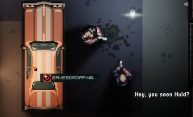 Intravenous 3 development updates showing the eavesdropping mechanic in a top-down view.