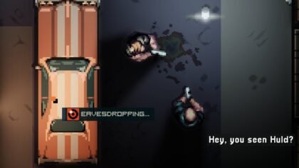 Intravenous 3 development updates showing the eavesdropping mechanic in a top-down view.