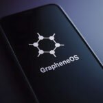 A high-resolution smartphone screen displaying the GrapheneOS logo and name to represent the Motorola GrapheneOS partnership.