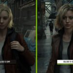 A side-by-side comparison of Nvidia DLSS 5 announced rendering in Resident Evil Requiem showing the "DLSS 5 Off" and "DLSS 5 On" modes.
