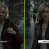 A side-by-side comparison of Nvidia DLSS 5 announced rendering in Resident Evil Requiem showing the "DLSS 5 Off" and "DLSS 5 On" modes.