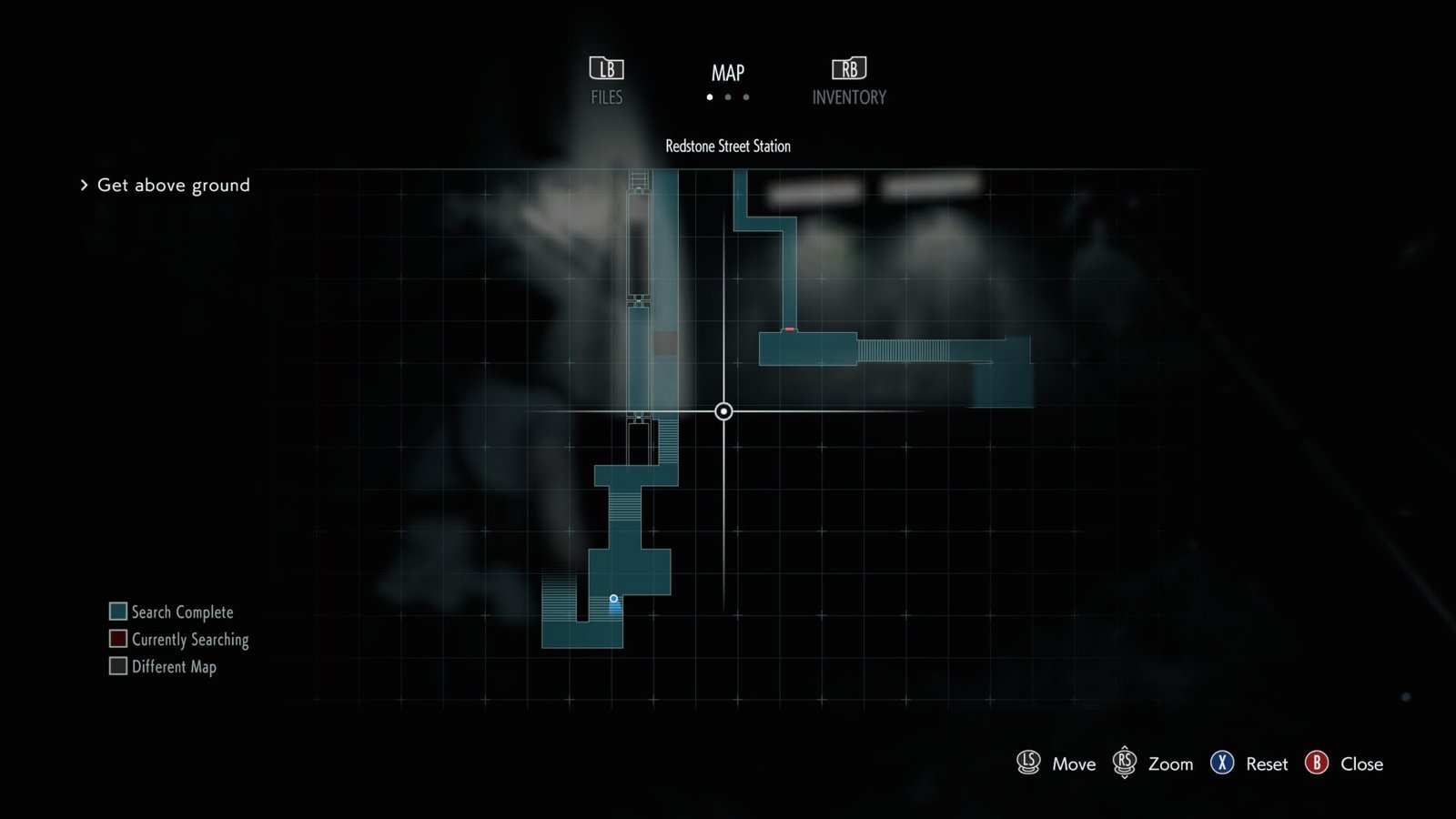The in-game map UI in Resident Evil 3 (2020) showing the Redstone Street Station with turquoise and red room indicators.