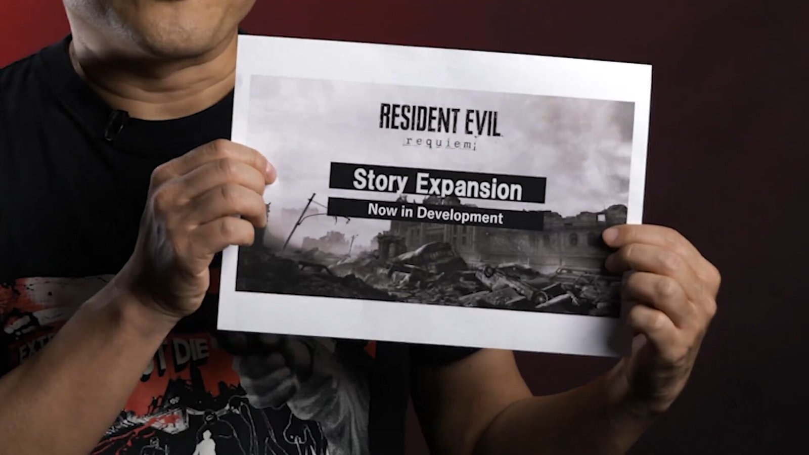 Director Koshi Nakanishi presenting the Resident Evil Requiem announcement for new story DLC.