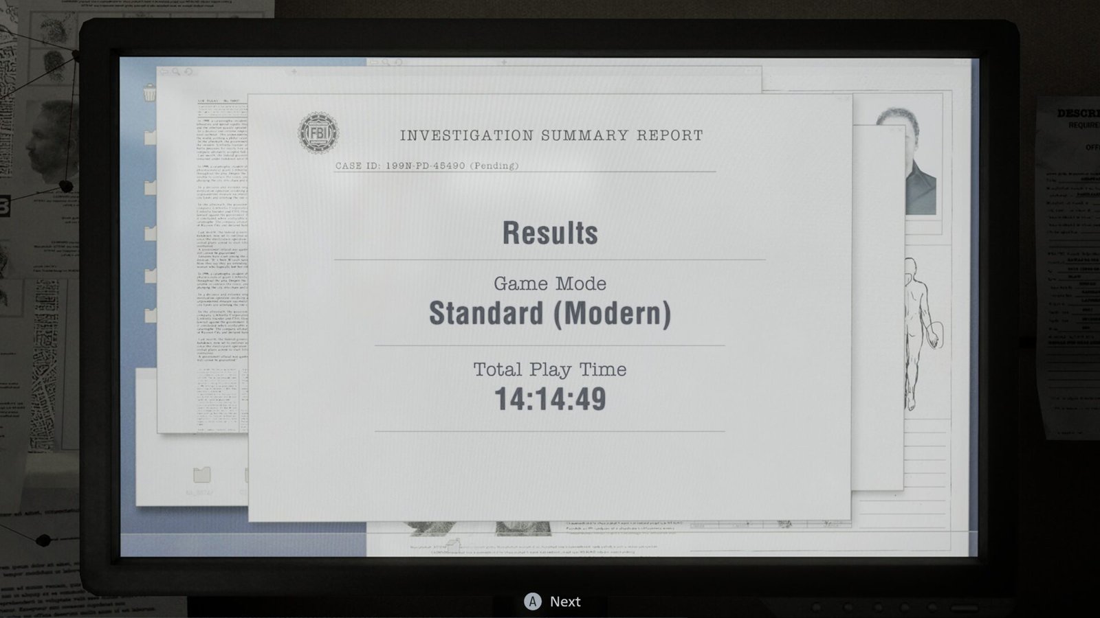 Final results screen showing a 14 hour completion time in a Resident Evil Requiem review.