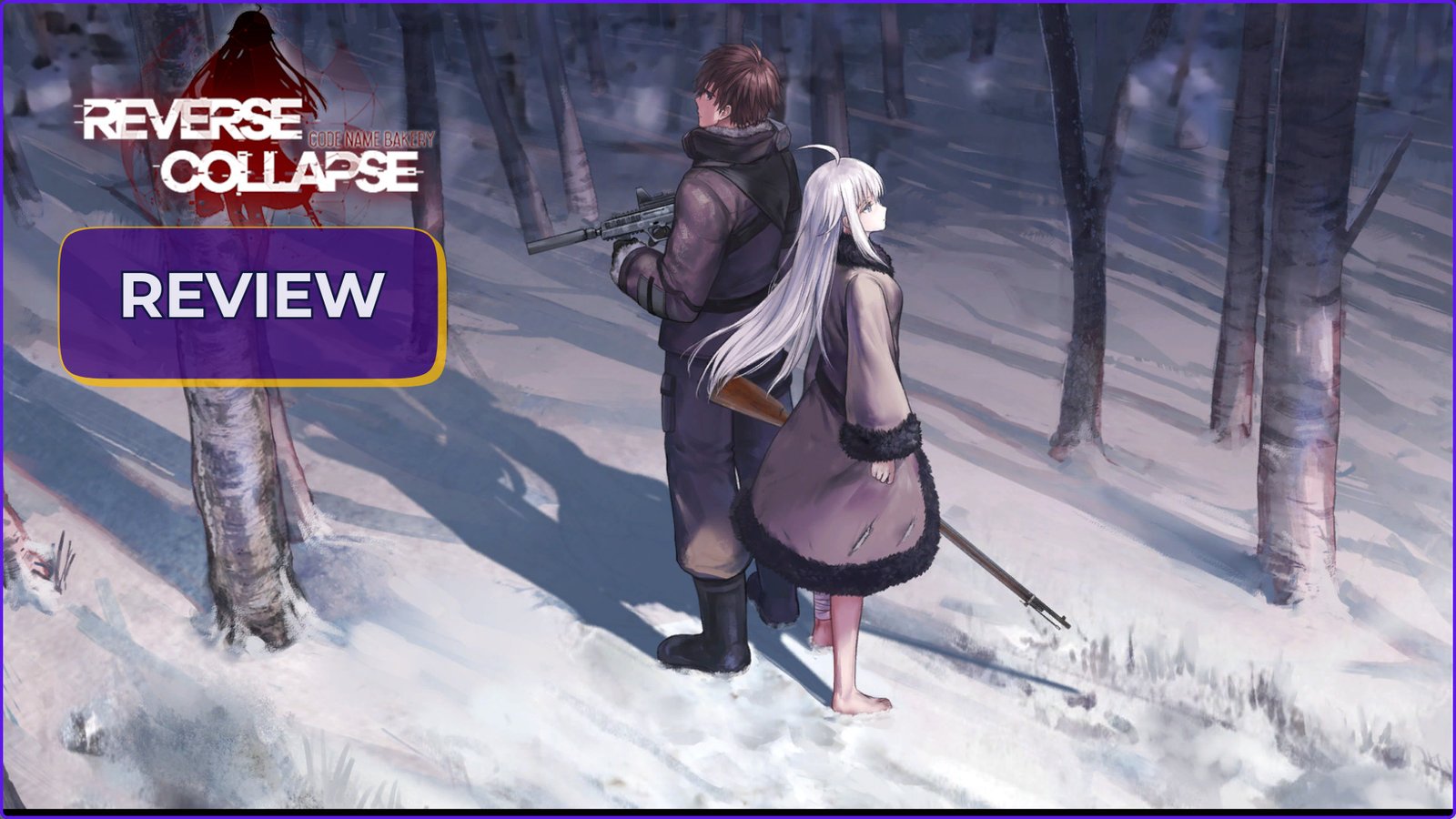 Mendo and Jefuty stand in the snow in this Reverse Collapse: Code Name Bakery review hero shot.