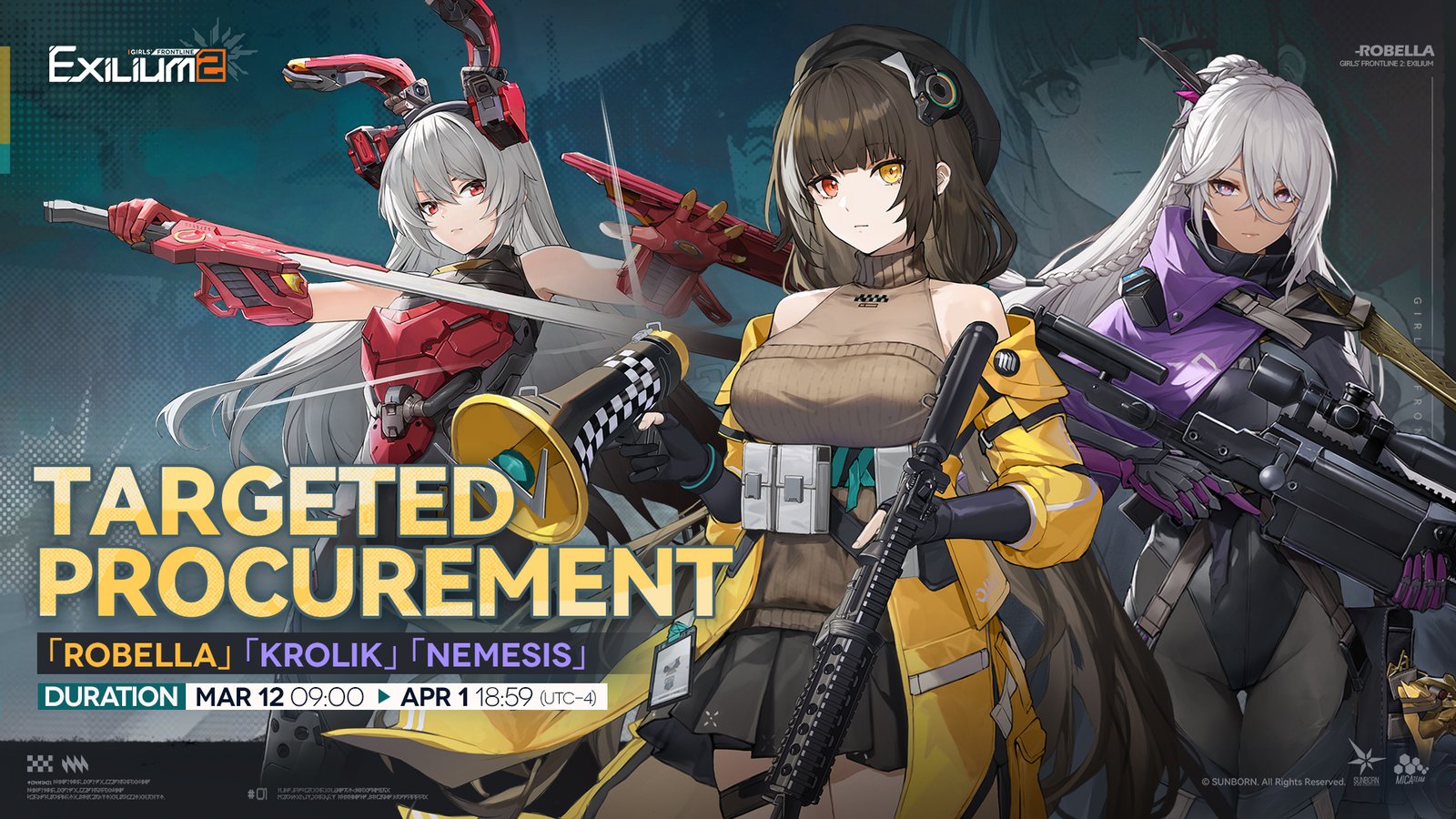 The official Robella, Krolik, and Nemesis targeted procurement rerun banner featured in the Voymastina GFL2 guide.