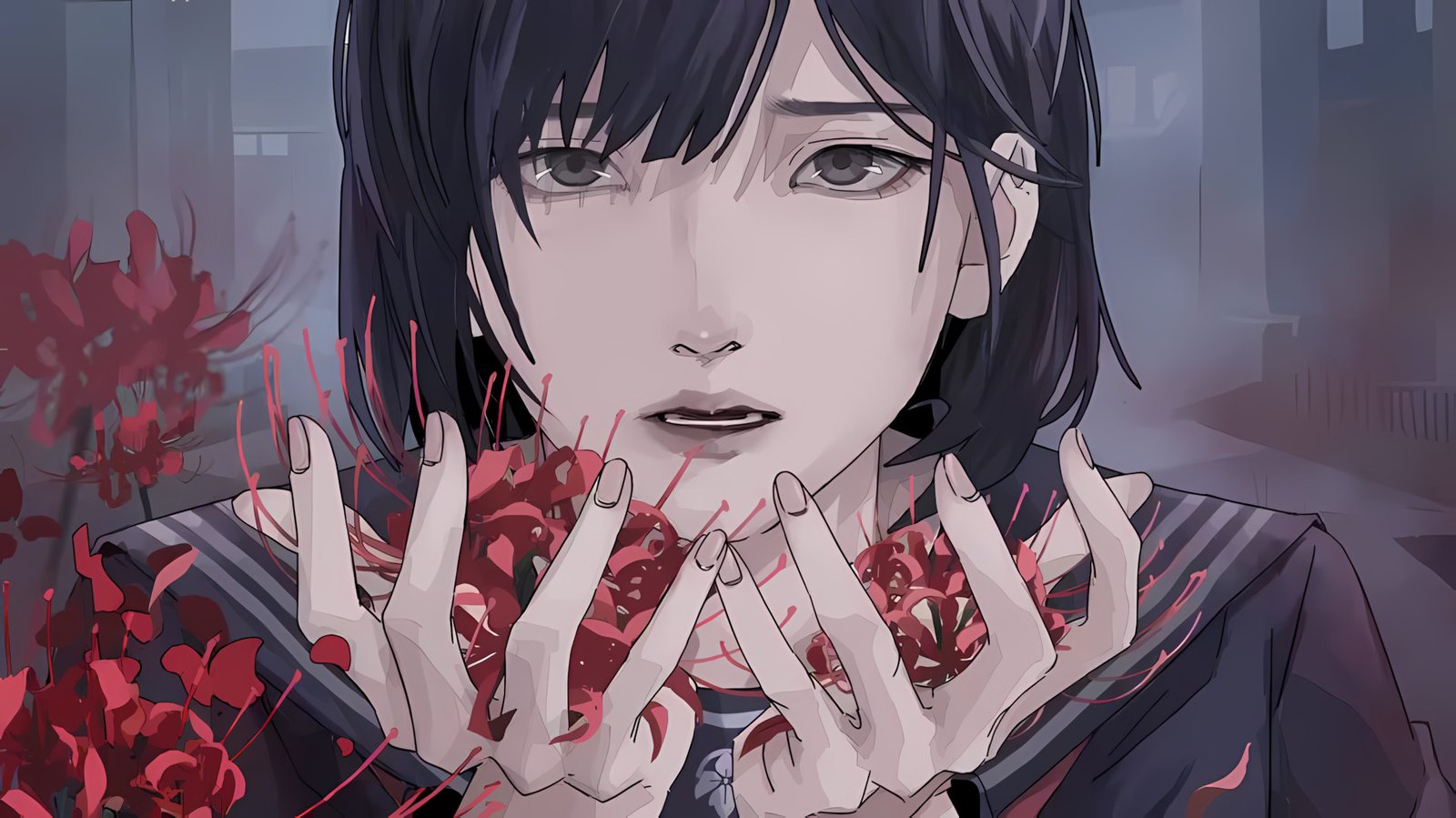 Hinako holds red spider lilies in the Silent Hill f manga adaptation