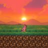 Reisen (purple-haired rabbit) running through an open field at sunset from the Udongein X2 Steam page.