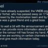 The official announcement post on the VNDB discussion board regarding the passing of founder Yorhel.