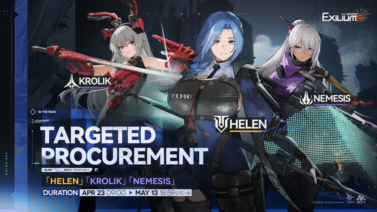 Official Targeted Procurement recruitment banner used in the Helen GFL2 guide to introduce the main Freeze Shotgun anchor.