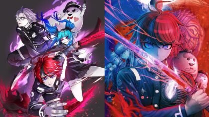 HUNDRED LINE -Final Defense Academy- anniversary split-screen graphic showing the original game key art alongside the newly announced manga adaptation art.