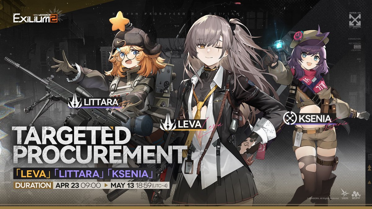 Leva rerun banner details from the Helen GFL2 guide featuring Littara and Ksenia.