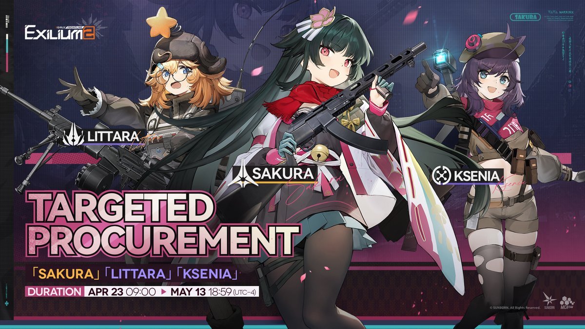 Sakura rerun banner details from the Helen GFL2 guide featuring Littara and Ksenia.