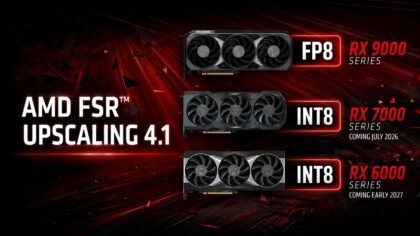 AMD FSR 4.1 previous-gen support roadmap showing RX 9000, RX 7000, and RX 6000 compatibility.
