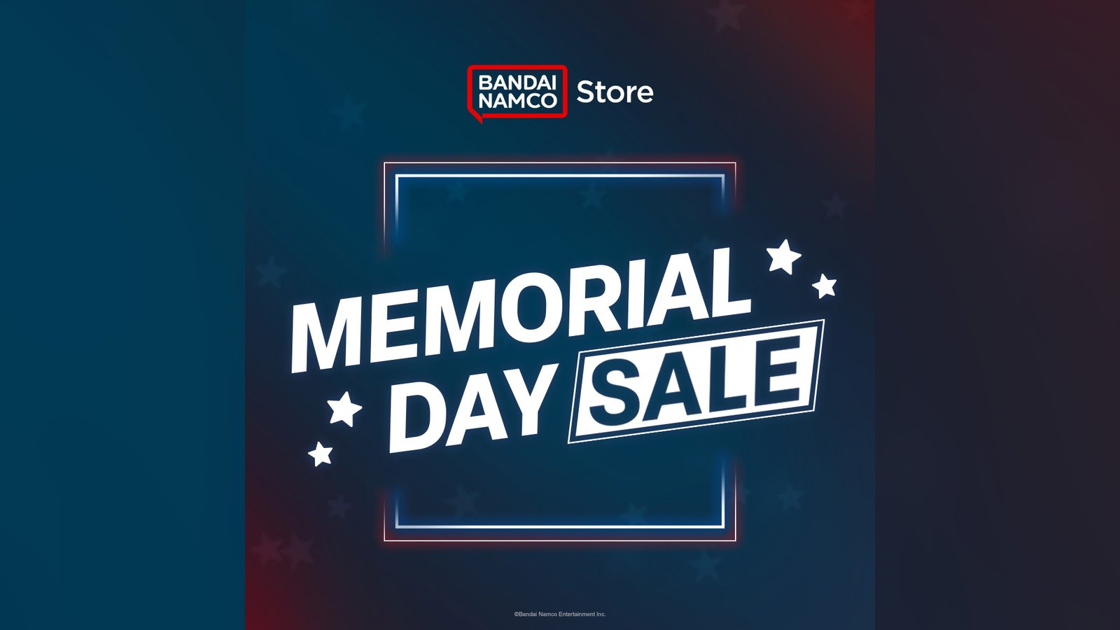 Official promotional mobile banner graphic for the Bandai Namco Memorial Day Sale event.