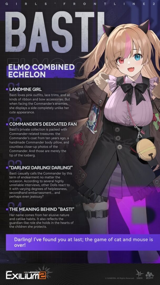 asti character profile overview infographic for the basti gfl2 guide showcasing MK23 lore details.