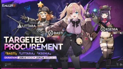 Basti targeted procurement gacha banner showing MK23 alongside Littara and Ksenia from the basti gfl2 guide.