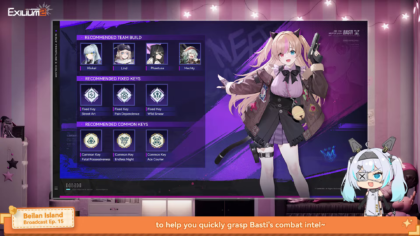 Belian Island Episode 15 broadcast detailing the recommended team build and key configurations for Basti (MK23) in Girls Frontline 2.