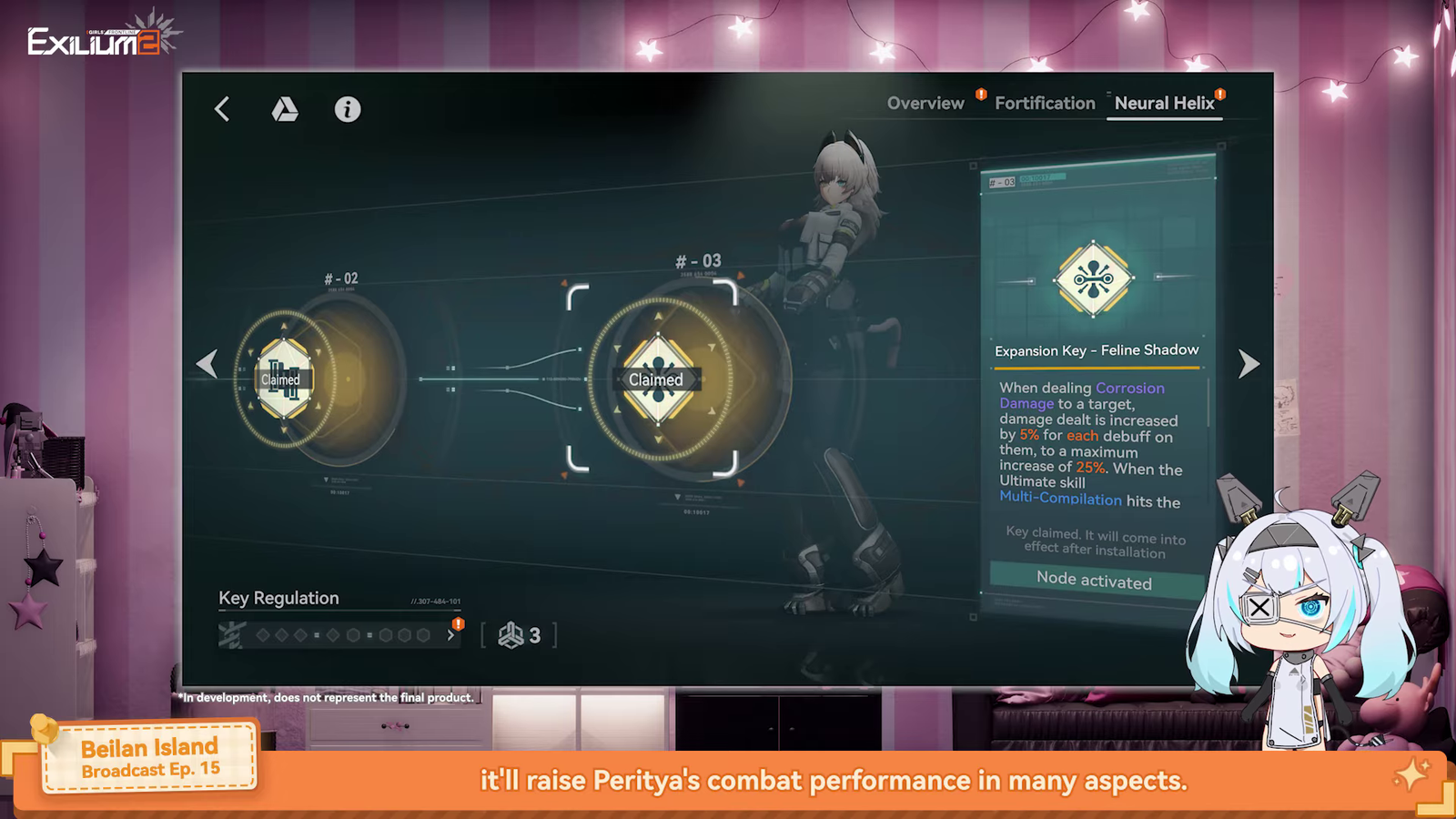 Belian Island Episode 15 broadcast detailing the Feline Shadow Neural Helix expansion key for Peritya (PKP) in Girls Frontline 2.