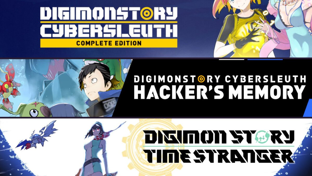Digimon Story Series Records technical header featuring Cyber Sleuth: Complete Edition, Hacker's Memory, and Time Stranger.