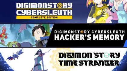 Digimon Story Series Records technical header featuring Cyber Sleuth: Complete Edition, Hacker's Memory, and Time Stranger.