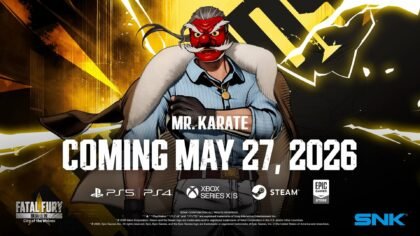 Official release date promo banner for the Fatal Fury City of the Wolves Mr Karate DLC.