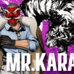 A cinematic close-up of the legendary fighter Mr. Karate in his tengu mask, announced as the next DLC character for Fatal Fury: City of the Wolves Season 2