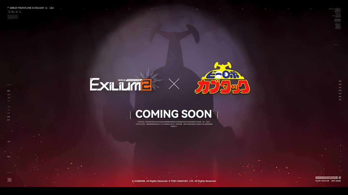 The official teaser image for the Girls' Frontline 2 B-Robo Kabutack collaboration, showing the silhouette of Kabutack behind the logos.