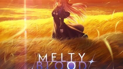 The official Melty Blood: Twi-Lumina announcement key art showing a character in a golden wheat field at sunset.
