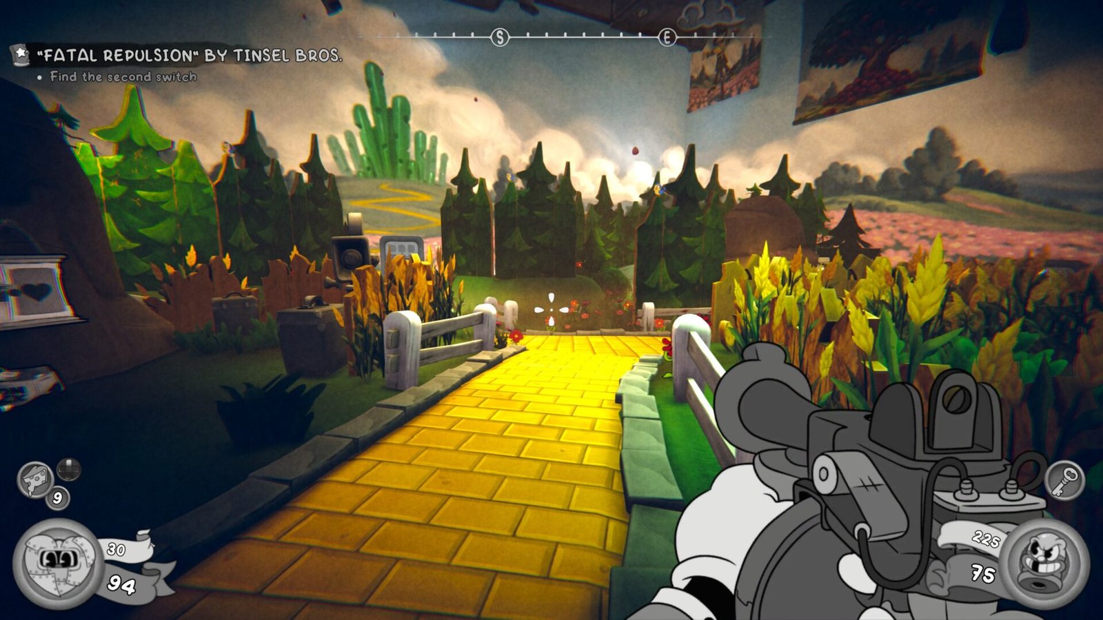 MOUSE: P.I. For Hire first-person gameplay shifting from black and white to a fully colored movie set.