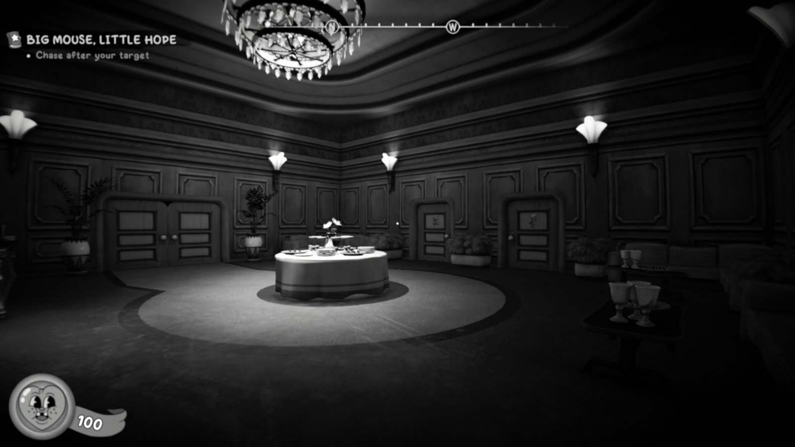 First-person view of Pepper Jack exploring a grand hall in MOUSE: P.I. For Hire