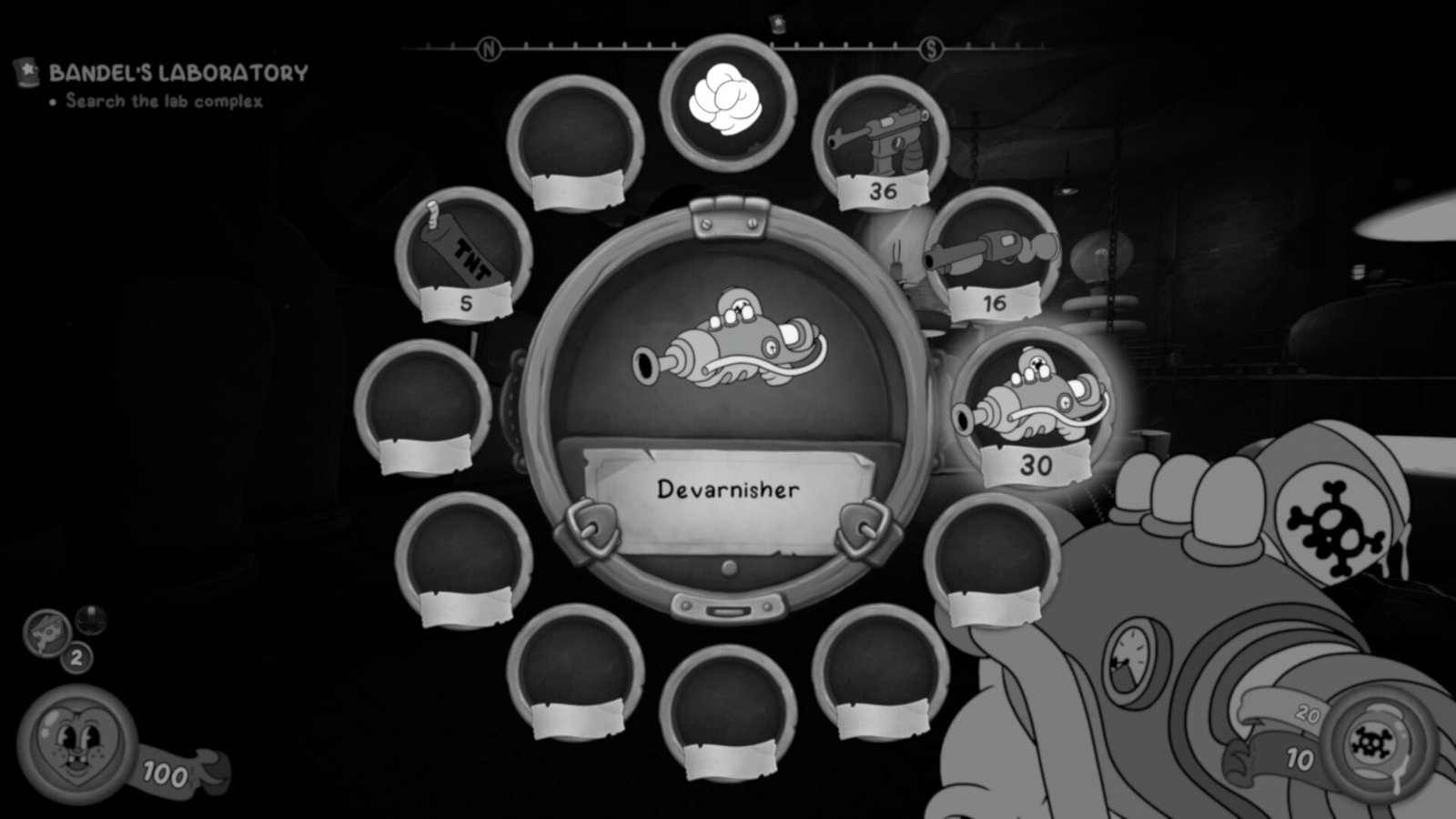 MOUSE: P.I. For Hire weapon selection wheel highlighting the Devarnisher.