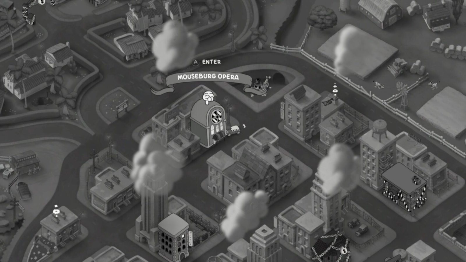 MOUSE: P.I. For Hire overhead world map showing the Mouseburg Opera district.