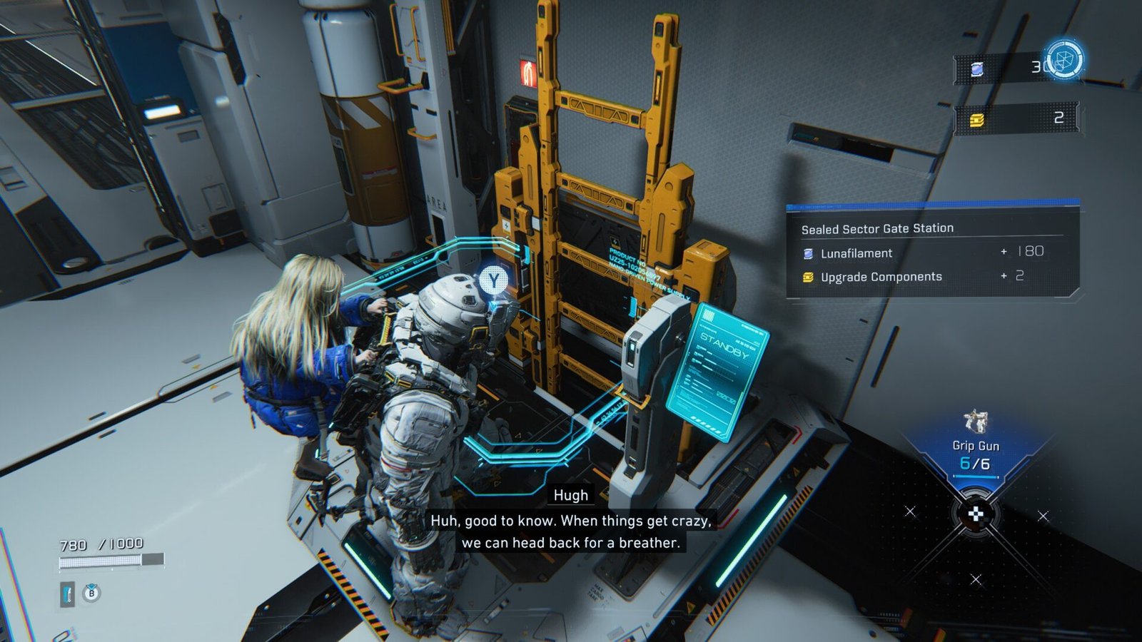 Pragmata Review screenshot showing an Escape Hatch terminal checkpoint.