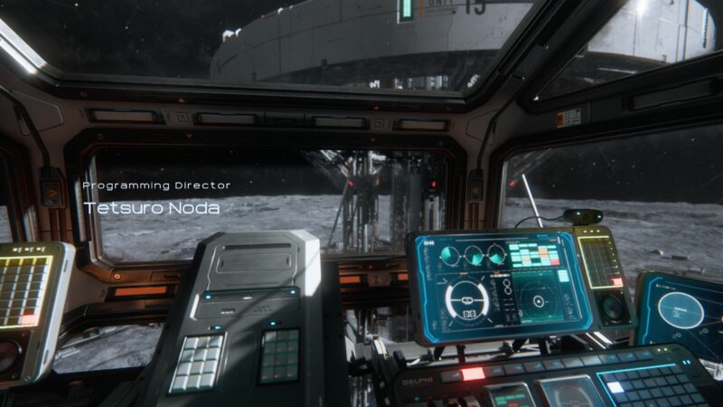First-person interior view of the ship cockpit displaying the immersive UI design.