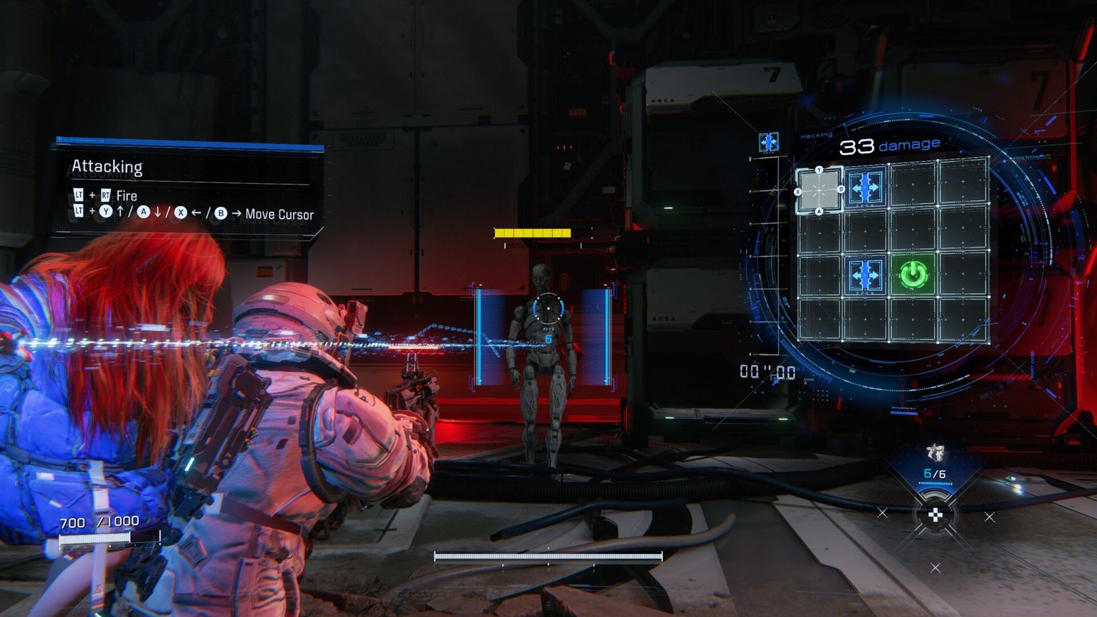 Pragmata Review screenshot displaying the combat interface for real-time hacking.