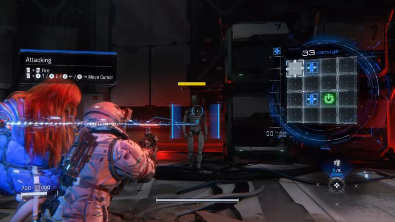 Pragmata Review screenshot displaying the combat interface for real-time hacking.