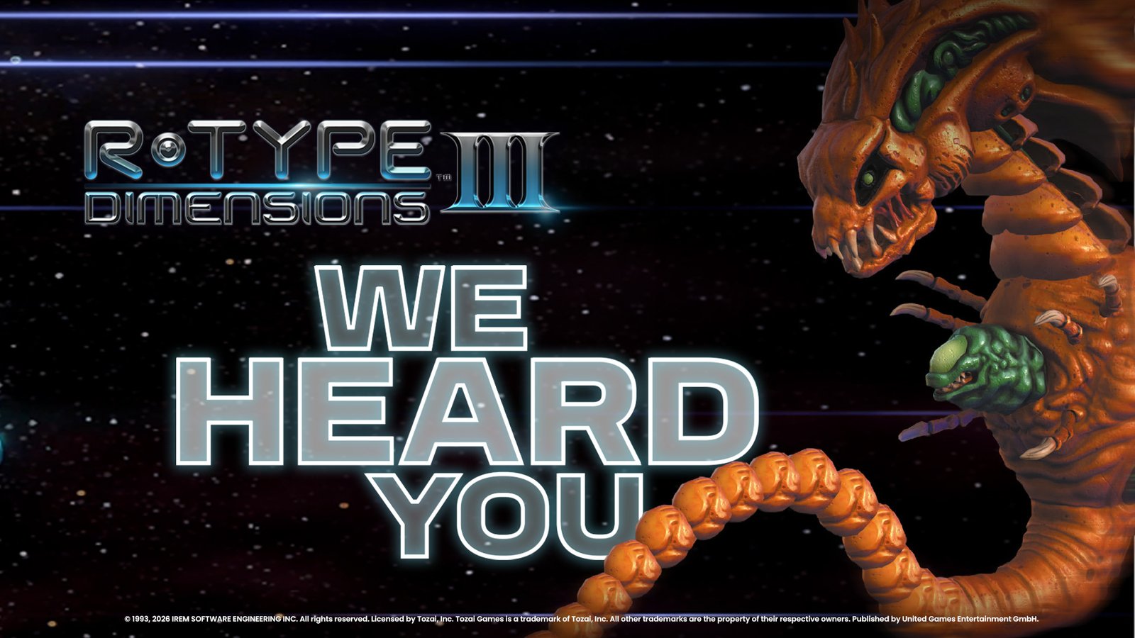 Official publisher statement graphic addressing user reports regarding R-Type Dimensions III bugs on launch.