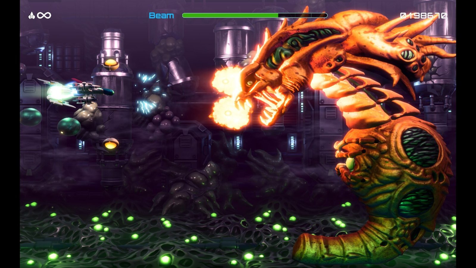 Remastered 3D graphics gameplay shown in this R-Type Dimensions III review.