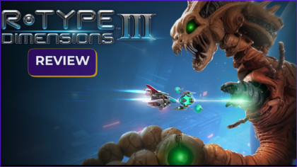 An R-9 fighter ship engaging a massive biomechanical Bydo boss in this featured R-Type Dimensions III review image.