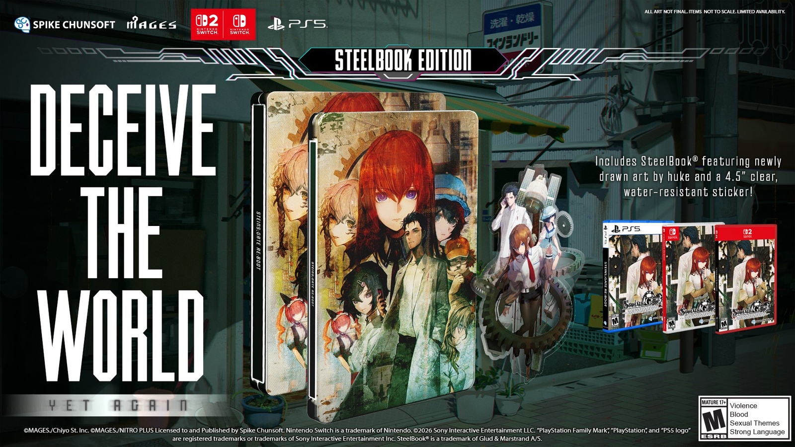 Premium retail components bundled in the STEINS;GATE RE:BOOT western release SteelBook package.