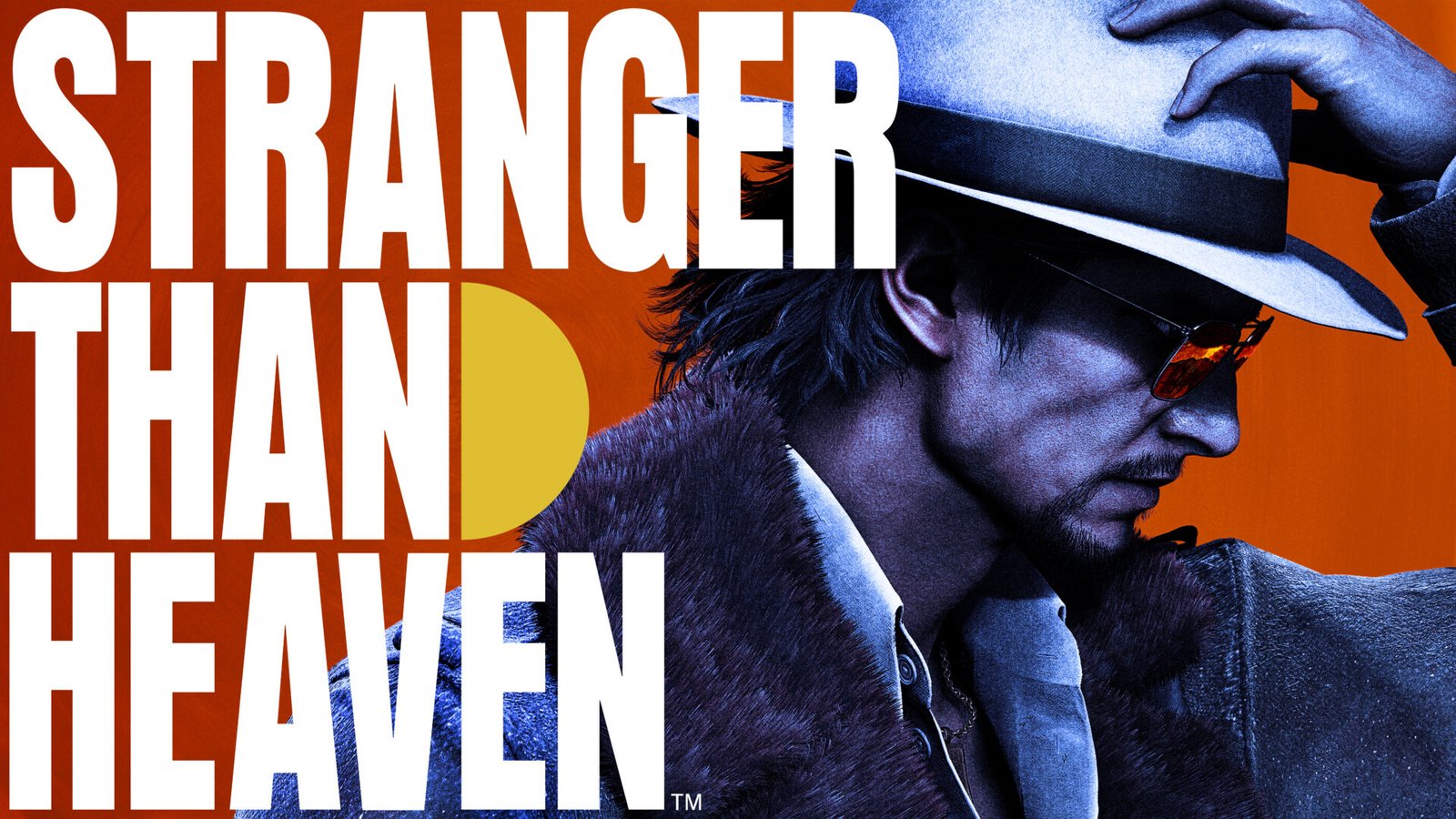Makoto Daito adjusts his hat in a stylized blue and orange profile shot for the STRANGER THAN HEAVEN Release Window announcement.