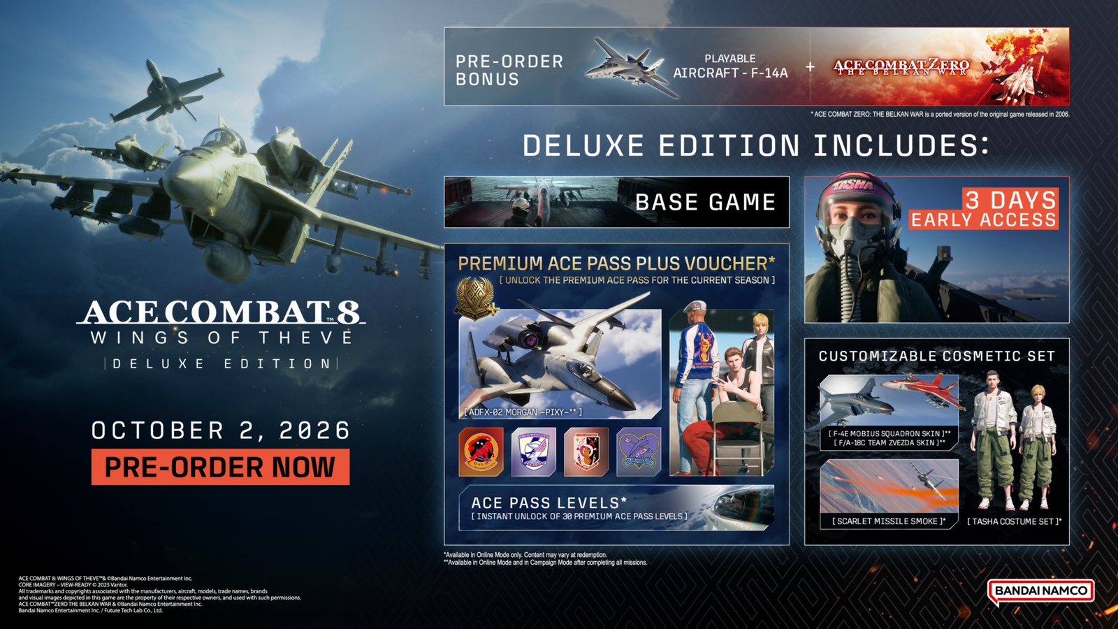 Infographic detailing the Deluxe Edition contents including three days early access, seasonal pass levels, and custom aircraft skins.