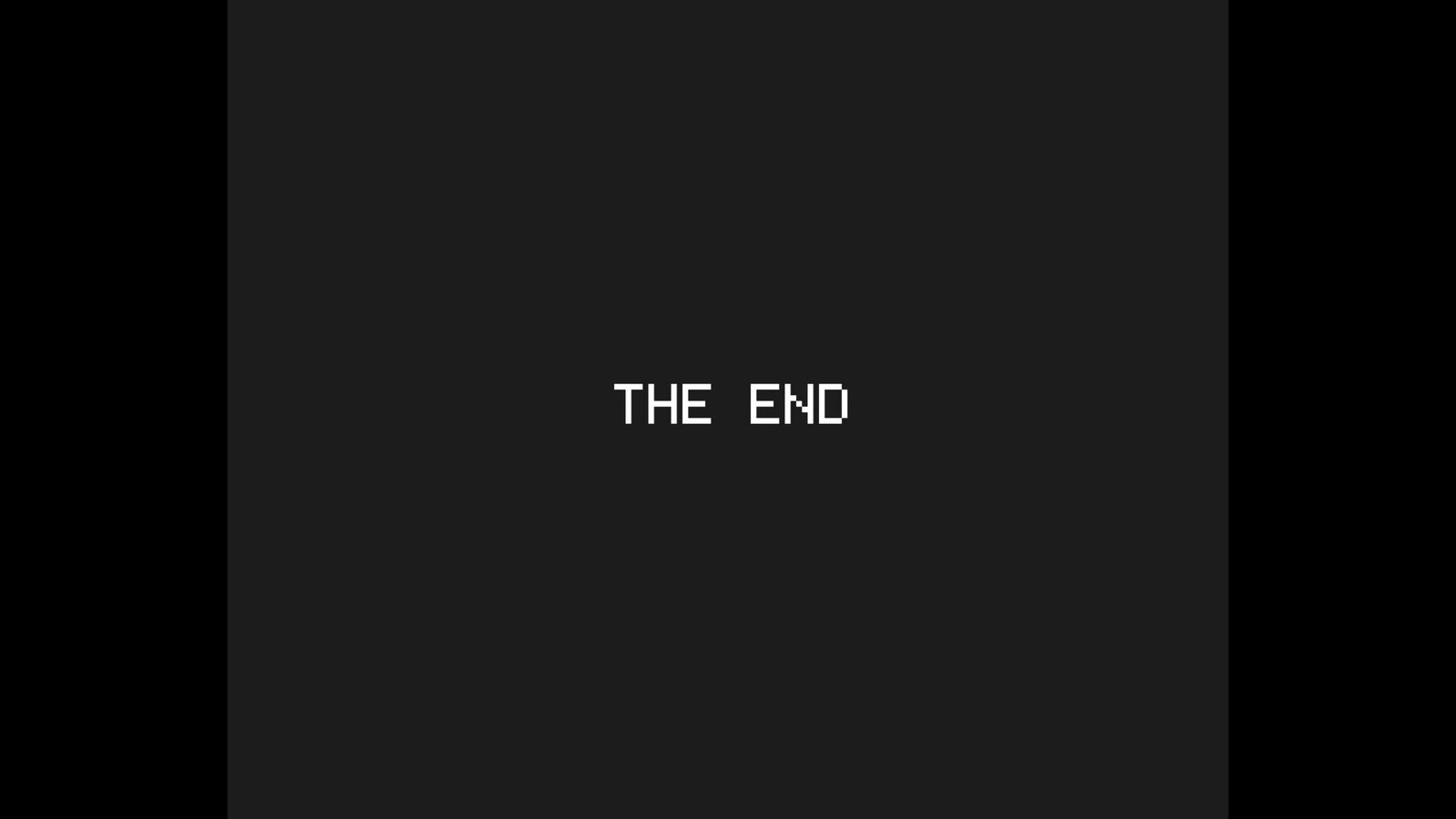 The simple pixel font end game screen after completing the indie game Echo Isle.